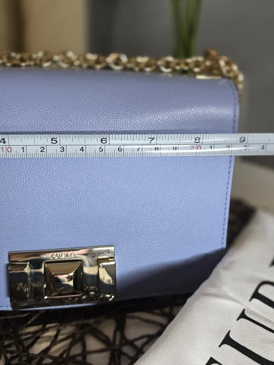 New Furla Light Blue Leather Shoulder Bag with Gold Chain - Picture 6 of 14